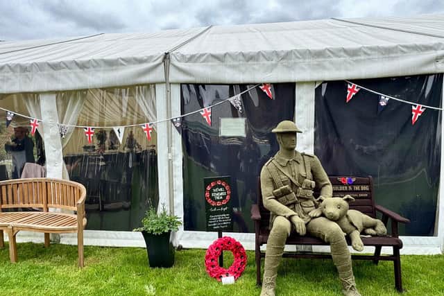 Staff and patients gathered in the Secret Garden for a VE Day-themed tea party