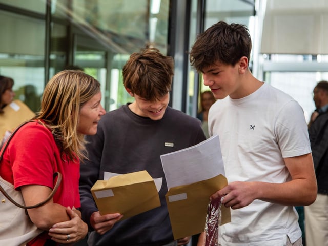 Students sharing their GCSE results.