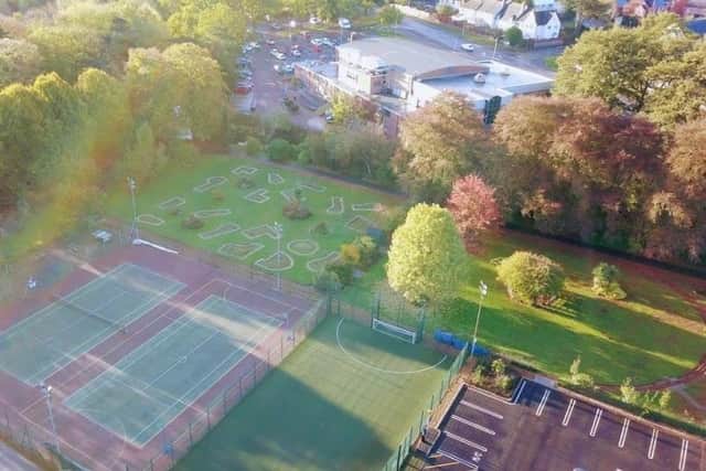 An aerial view of the Wilton Park site where a new Padel Tennis facility could be built - adjacent to existing outdoor tennis courts and close to Waterfield Leisure Centre PHOTO Mark @ Aerialview360