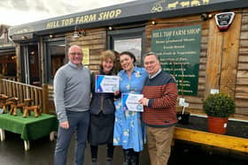 Owners at Hill Top Farm Shop, in Melton - overall winners of the Rutland and Melton’s Favourite Independent Shop Awards with MP Alicia Kearns