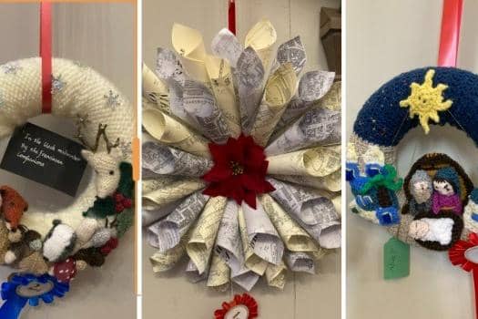 Some of the winning entries in the Christmas wreaths festival at St John's Church in Melton