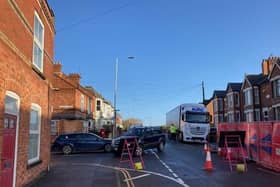 Cars and lorries turning into Stafford Avenue, Melton, a year ago to avoid the Thorpe Road closure - the road will be closed again for eight days next month