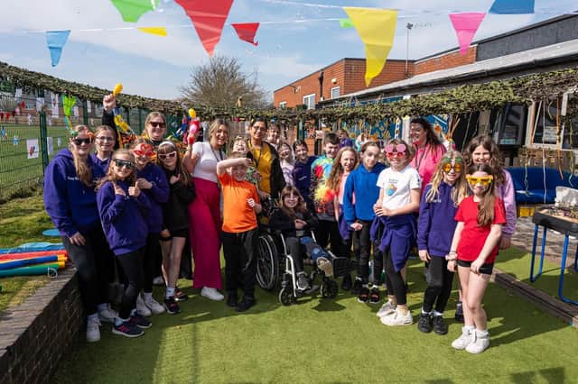 Students and staff enjoying the Colour Walk event at Birch Wood and Sherard Schools IMAGE Grace Croxall