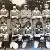 Baz Cousins (with football) and team mates pictured before a match