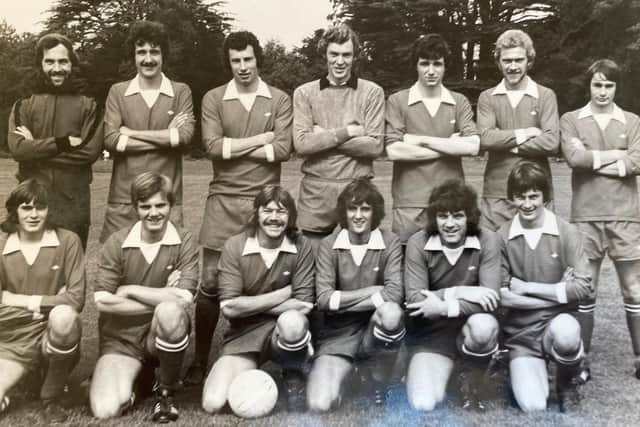 Baz Cousins (with football) and team mates pictured before a match