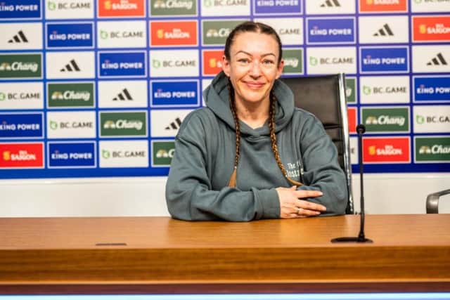 Estelle Keeber enjoying the backstage tour of the King Power stadium after hours.