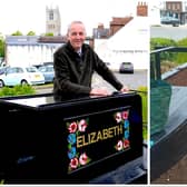 Jerry Filor (left) with the renamed and redecorated replica canal barge in Heritage Gardens and (right) Melton In Bloom volunteers plant the gardens