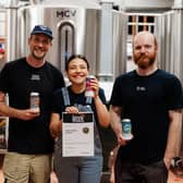Round Corner Brewing's Sam, Lara and Ross celebrate the team's success at the  International Beer Challenge 2026