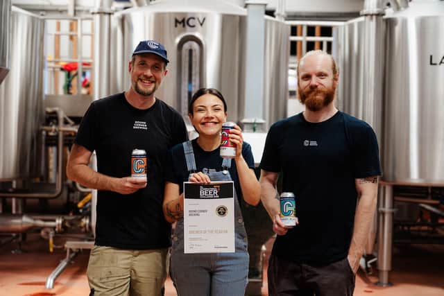 Round Corner Brewing's Sam, Lara and Ross celebrate the team's success at the International Beer Challenge 2026