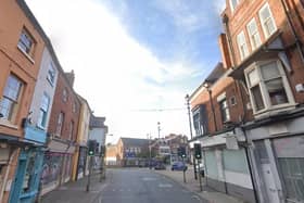 Leicester Street in Melton, viewed from the junction with Market Place