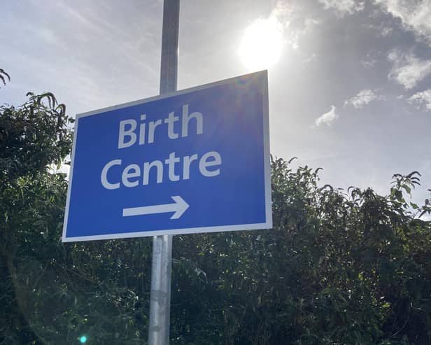 A sign directing people to St Mary's Birth Centre in Melton Mowbray