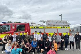 Some of the students who helped firefighters with an emergency incident drill at Melton Theatre