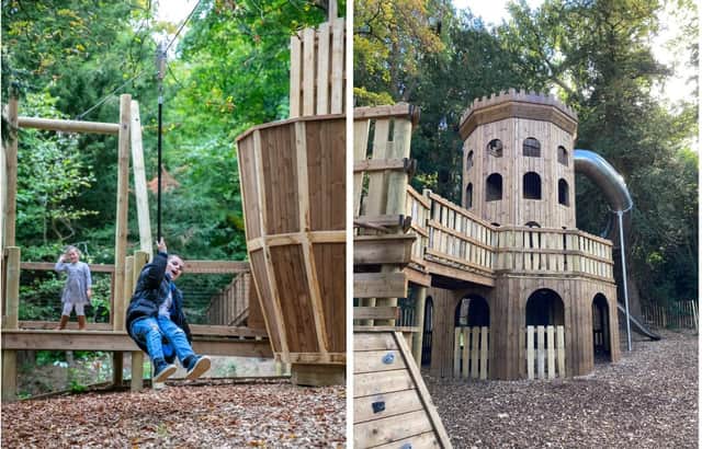 The zip wire and the castle structure at Belvoir Castle's new adventure playground