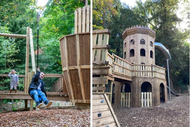 The zip wire and the castle structure at Belvoir Castle's new adventure playground