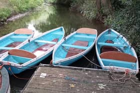 The rowing boats for hire on the River Eye in Wilton Park, Melton