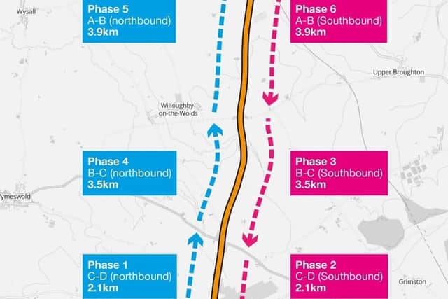 The six phases of work being carried out on the A46 near Melton
IMAGE: National Highways