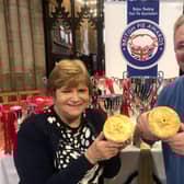Christine & Paul Boyle from Boghall butchers Bathgate with their Kebab Pie after it was named Supreme Champion at the British Pie Awards 2025 PHOTO Martin Elliott