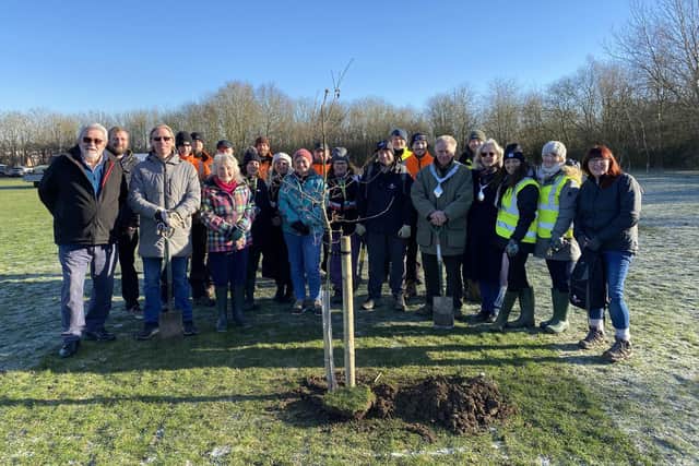 Some of the volunteers who helped plant 500 trees for Melton's new community woodland at Kirby Fields