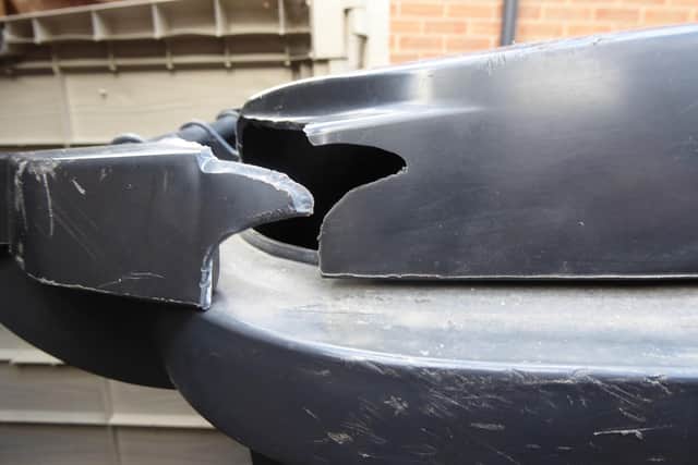 The bin which Mr Edwards said was damaged after a refuse collection at his Stathern home