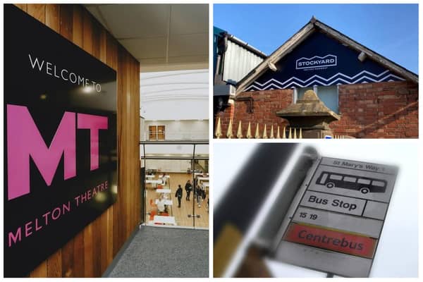 Clockwise from left, Melton Theatre, The Stockyard and local bus services, which all benefit if a new funding bid is successful