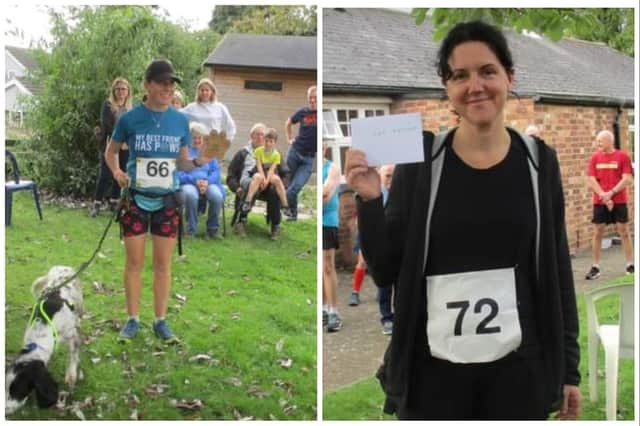 First woman home in the Hoby Hop Trail, Sarah Throp (right) and winner of the female Canicross event, Amanda Kelly