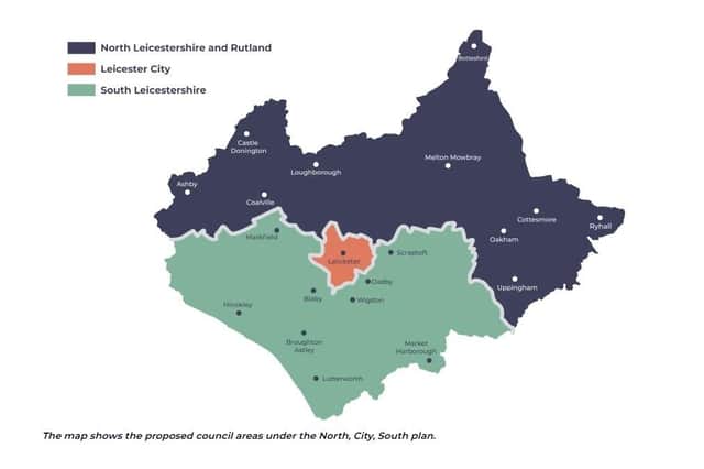 The North, City, South interim plan for local government reorganisation in Leicester, Leicestershire and Rutland