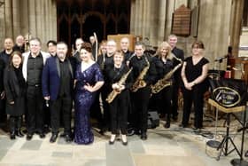 Members of Belvoir Big Band with Miss Lily Lovejoy at Saturday's 1940s music and dance event at St Mary's Church