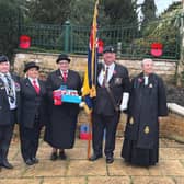 Members of the Melton Mowbray branch of the Royal British Legion, including Poppy Appeal organiser Danny O'Brien, with Rev Pat Olivent-Hayes, at the dedication service on Saturday