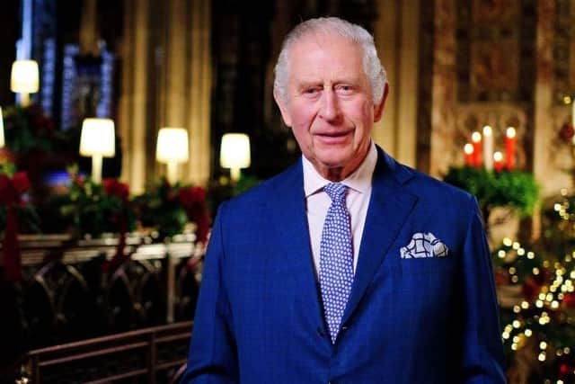 WINDSOR, ENGLAND - DECEMBER 13: In this image released on December 23, King Charles III is seen during the recording of his first Christmas broadcast in the Quire of St George's Chapel at Windsor Castle, on December 13, 2022 in Windsor, England. (Photo by Victoria Jones - Pool/Getty Images)
