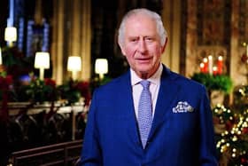 WINDSOR, ENGLAND - DECEMBER 13: In this image released on December 23, King Charles III is seen during the recording of his first Christmas broadcast in the Quire of St George's Chapel at Windsor Castle, on December 13, 2022 in Windsor, England. (Photo by Victoria Jones - Pool/Getty Images)