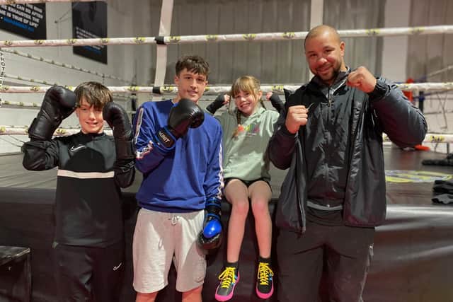 Josh Quailey with some of the youngster at his new Melton boxing club
