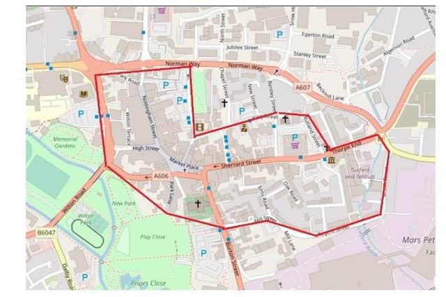 The Melton town centre exclusion zone which applies to youths handed dispersal orders yesterday and today