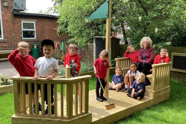 The children enjoy the new garden area at Asfordby Hill Primary School