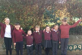 Croxton Kerrial Primary School pupils celebrate their school's latest SIAMS rating