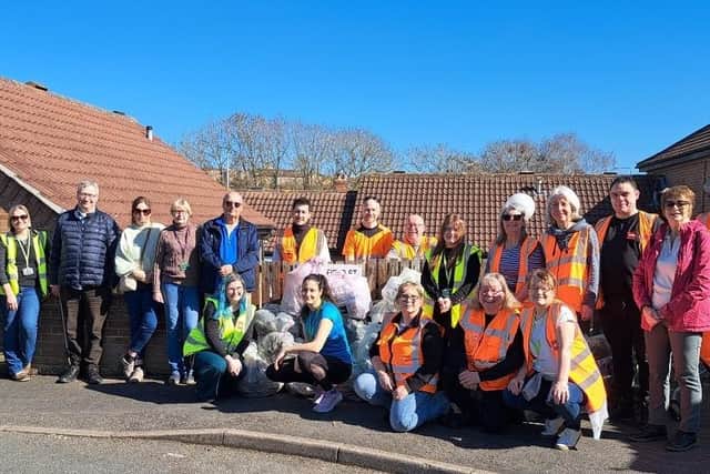 Volunteer litter pickers pictured at the Fairmead Estate in Melton