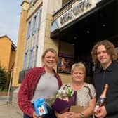 Long-serving staff member Lesley Parker pictured outside The Regal with owners Jacob and Bryony Mundin