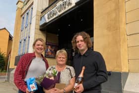 Long-serving staff member Lesley Parker pictured outside The Regal with owners Jacob and Bryony Mundin