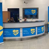 The welcome desk at East Midlands Airport to help Ukrainian people coming to Leicestershire and other parts of the midlands