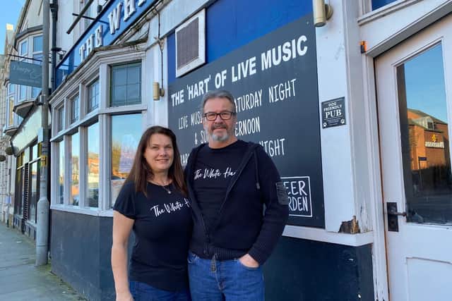 Richard and Hazel Hewson outside The White Hart pub