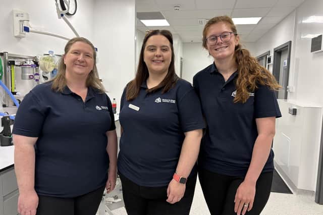 From left, clinical nursing manager Cassie Debenham, lead nurse Cerys Johnson and vet Robyn Platts pictured at the new veterinary centre in Melton