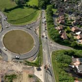 A recent drone photo showing roundabout 1, which links the A606 Nottingham Road to the North East Melton Mowbray Distributor Road route