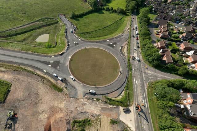A recent drone photo showing roundabout 1, which links the A606 Nottingham Road to the North East Melton Mowbray Distributor Road route