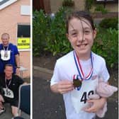Competitors in the Hamilton fun (left) with nine-year-old Summer Burton who raised £300 in memory of her grandparents