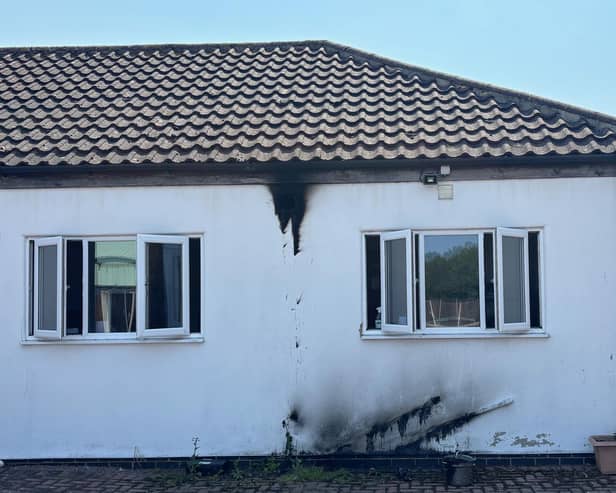 The outside of the kitchen at Dove Cottage Day Hospice after fire broke out