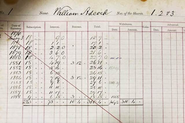The first savings ledger of 'Melton Permanent Building Society' it was made by founder William Adcock in January 1876, four months after the company's inception