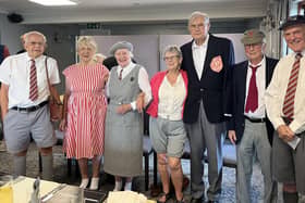 Pupils from the KE7 1951 cohort who attended the reunion dinner wearing original or replica clothing from those days