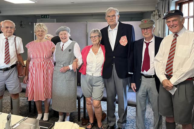 Pupils from the KE7 1951 cohort who attended the reunion dinner wearing original or replica clothing from those days
