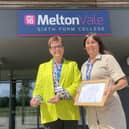 Melton Vale Sixth Form College headteacher Nicki Dartnell and assistant headteacher Natasha Roberts proudly show off the award the college won for it alumni mentoring programme
PHOTO GEORGE ICKE