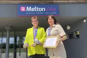Melton Vale Sixth Form College headteacher Nicki Dartnell and assistant headteacher Natasha Roberts proudly show off the award the college won for it alumni mentoring programme
PHOTO GEORGE ICKE