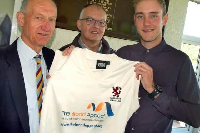 Stuart Broad back at Egerton Park Cricket Club to promote his family's Broad Appeal, which raises money and awareness for motor neurone disease